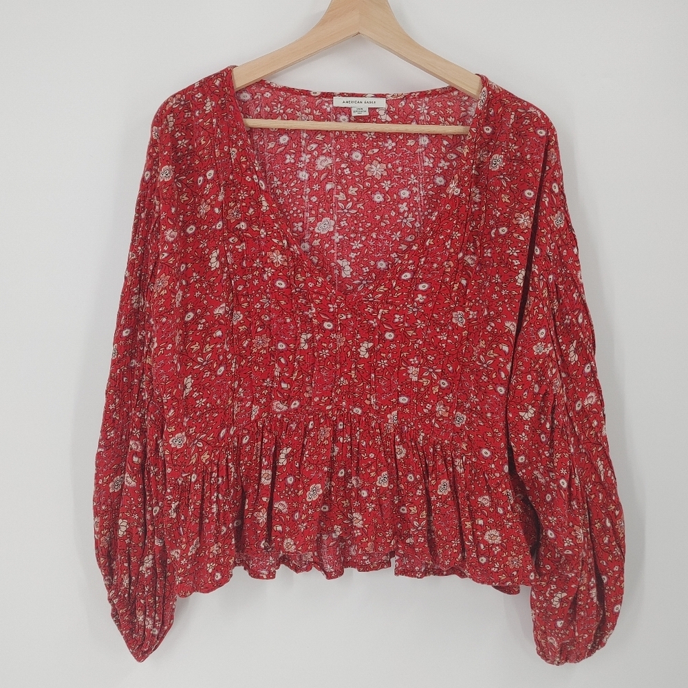 American Eagle Outfitters Red Floral Blouse
